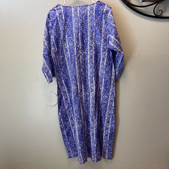 MODAPOSA Blue Floral Kaftan Tunic Dress Button Front Embroidered Cotton - Picture 5 of 9